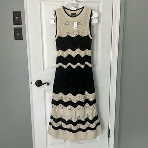 GAP NYT crochet black and cream midi dress.